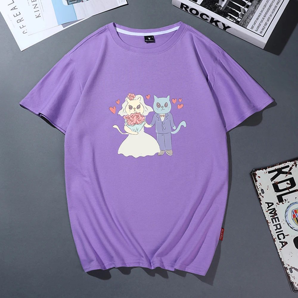 

Cute Love Cat T Shirt Women T Shirt Top Black White Cotton Short Sleeve Women T Shirts Female Kawaii Printed Chemise Femme