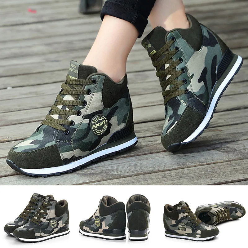 

Big Size Height Increase Women Casual Canvas Shoes Camouflage Lace Up High Top Tenis Sneakers New Combat Trainers Shoes