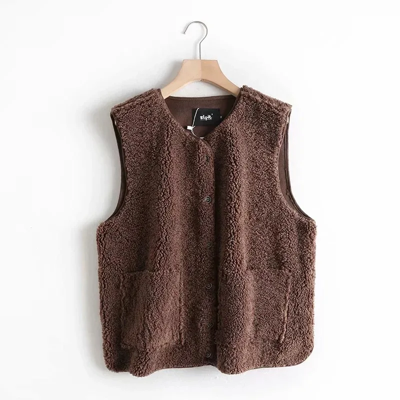 2019 Зимний новый топ с двумя карманами из овечьей шерсти жилет зимний размера плюс
