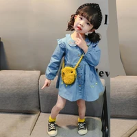 1 5 age girl clothes spring autumn denim dress doll collar embroidered solid color stitching loose quality korean child clothing