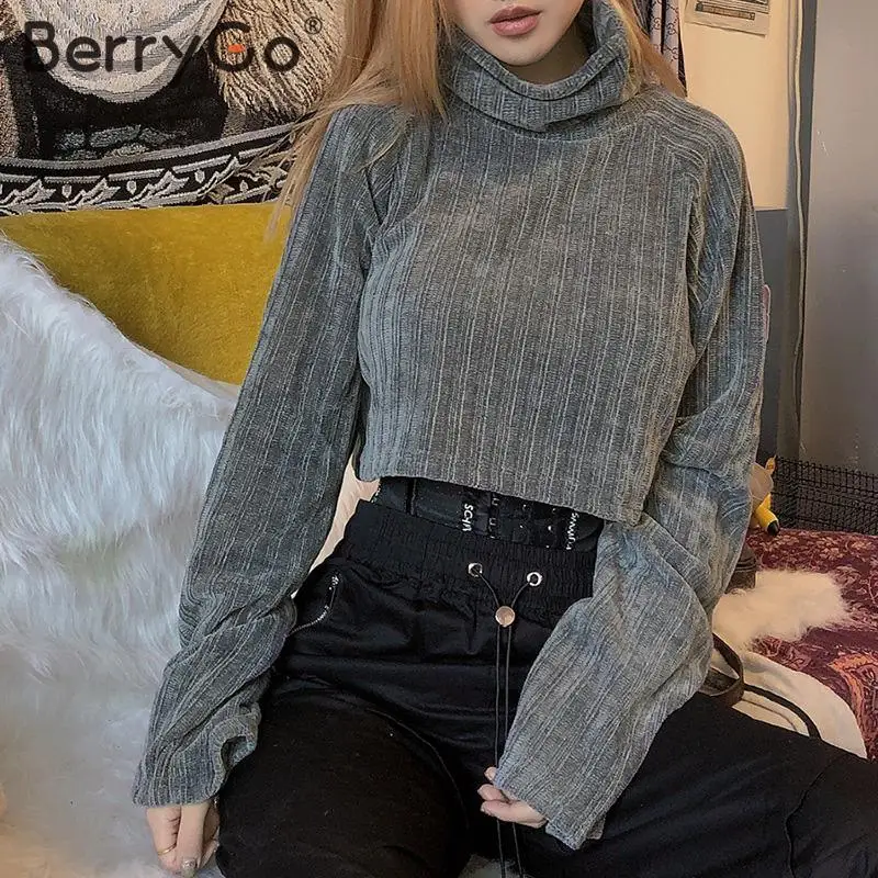 BerryGo водолазка укороченная толстовка толстовки женская мода женские пуловеры с