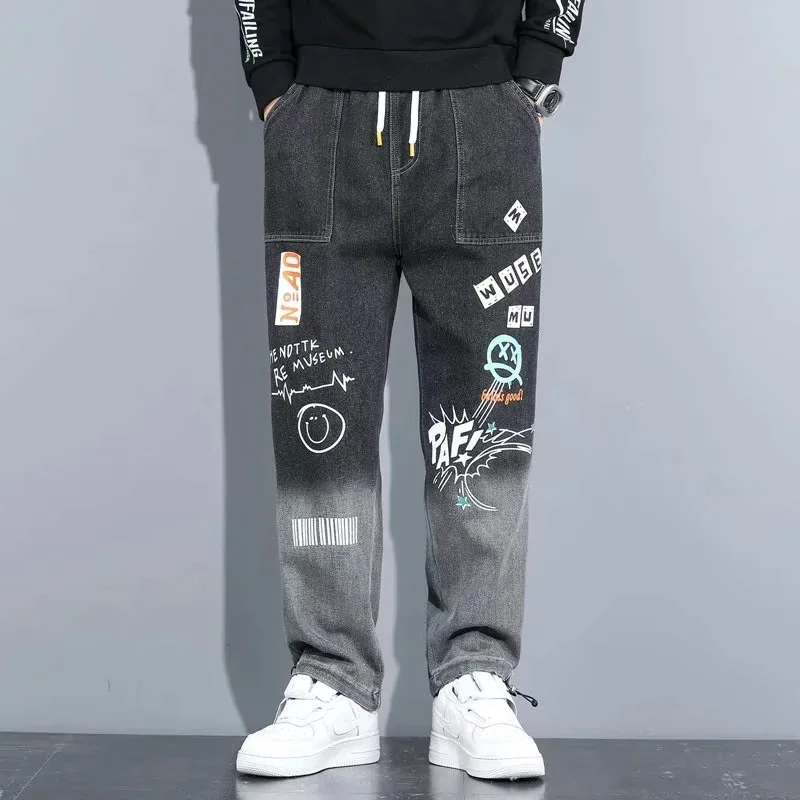 

Unisex jeans men's loose fashion motorcycle style Korean version of Haran wild Harajuku style ins beamed casual pants men's jean
