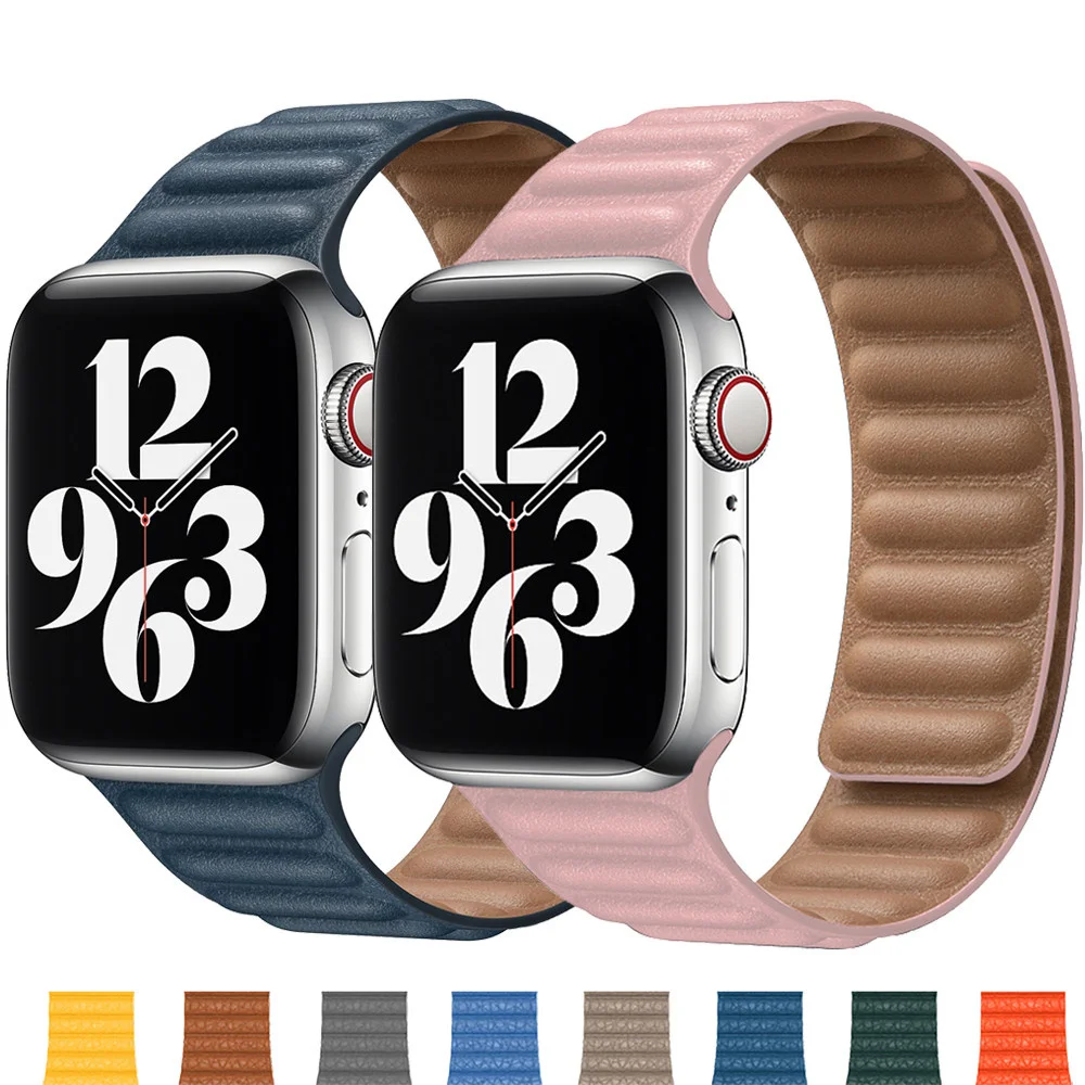 

Leather Link For Apple watch band 44mm 40mm 38mm 42mm watchband original Magnetic Loop bracelet iWatch seires 3 5 4 6 SE 7 strap