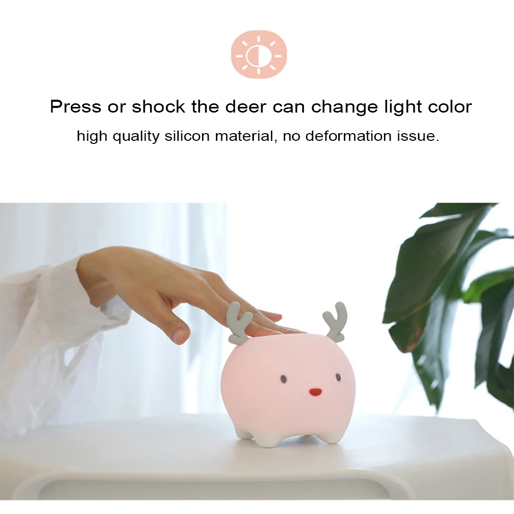 

Interlligent silicone Lamp Deer Touch Senor Night Light Clock Wake up Color Change Press LED Children kid Gift Toy Decoration