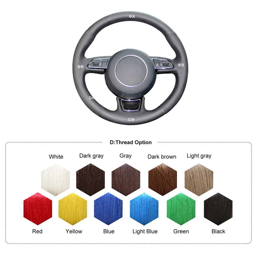 

MEWANT Black Genuine Leather Steering Wheel Covers for Audi A1 8X A3 8V Sportback A4 B8 Avant A5 8T A6 C7 A7 G8 A8 D4 Q3 8U