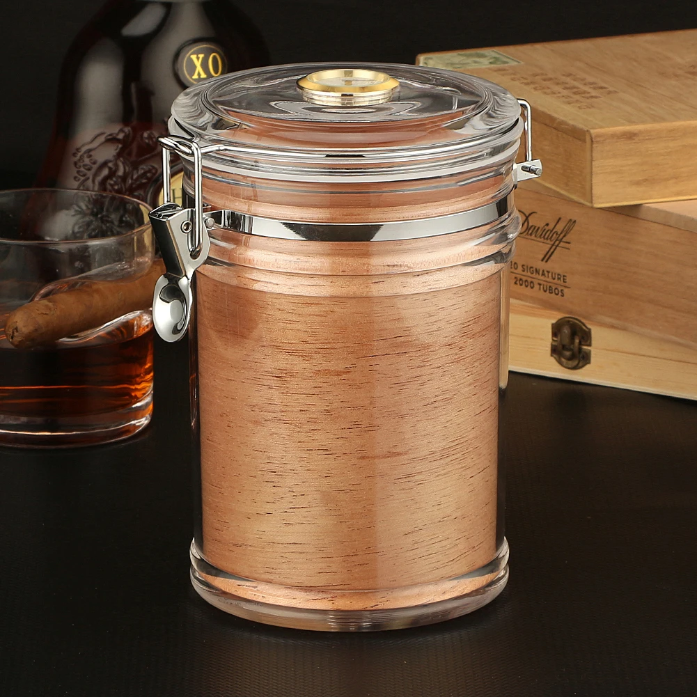 

Transparent Cigar Case Jar Plastic Portable Cigar Humidor Tube High Capacity Humidor Box W Cigar Humidifier Accessories