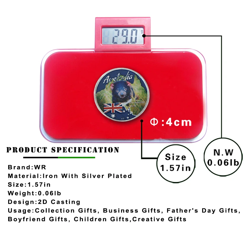 WR ТАСМАНИЙСКИЙ ДЬЯВОЛ австралийская металлическая монета с серебряным