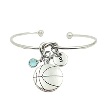 basketball creative initial letter monogram birthstone adjustable bracelet fashion jewelry women gift pendant