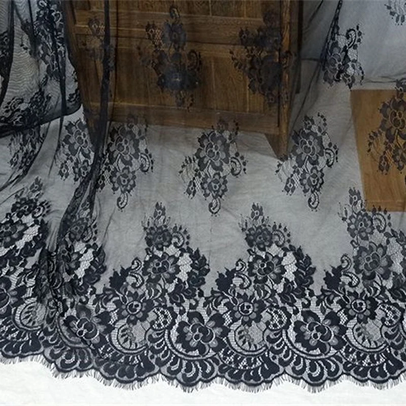 

300cm*150cm Bride Wedding Dress Eyelash Lace Fabric High-Quality Home Sewing With Big Flowers Diy Decoration AccessoriesV2405