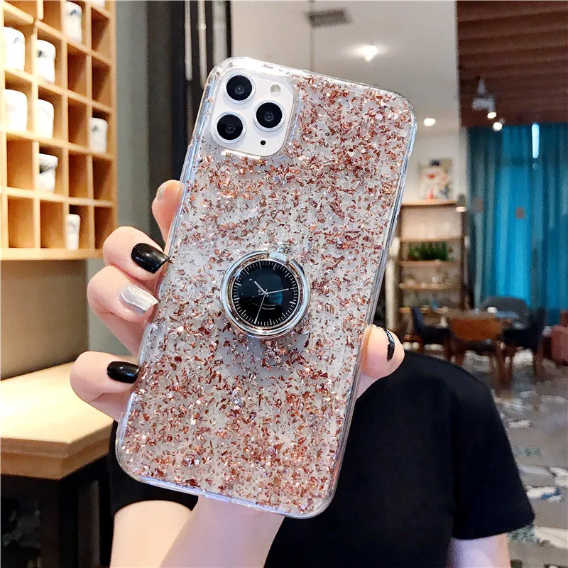 Прозрачный блестящий чехол для телефона iPhone 11 Promax Xsmax XR XS X 8 7 6 6S Plus с крепление в