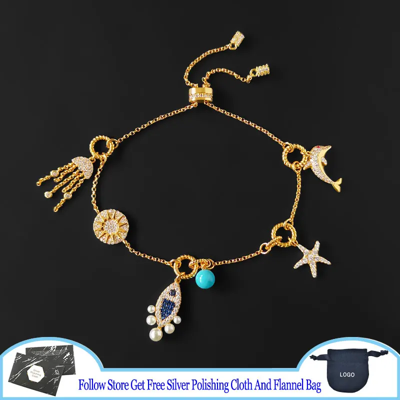 

925 Sterling Silver Bracelet ETE Elements Of The Sea Adjustable Bracelet Birthday Gift Light Luxury Simple Trend Arab Ethnic New