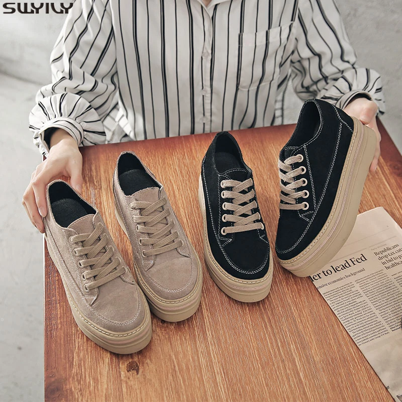 SWYIVY/кроссовки Женская обувь на каблуке Повседневные туфли из флока Женские