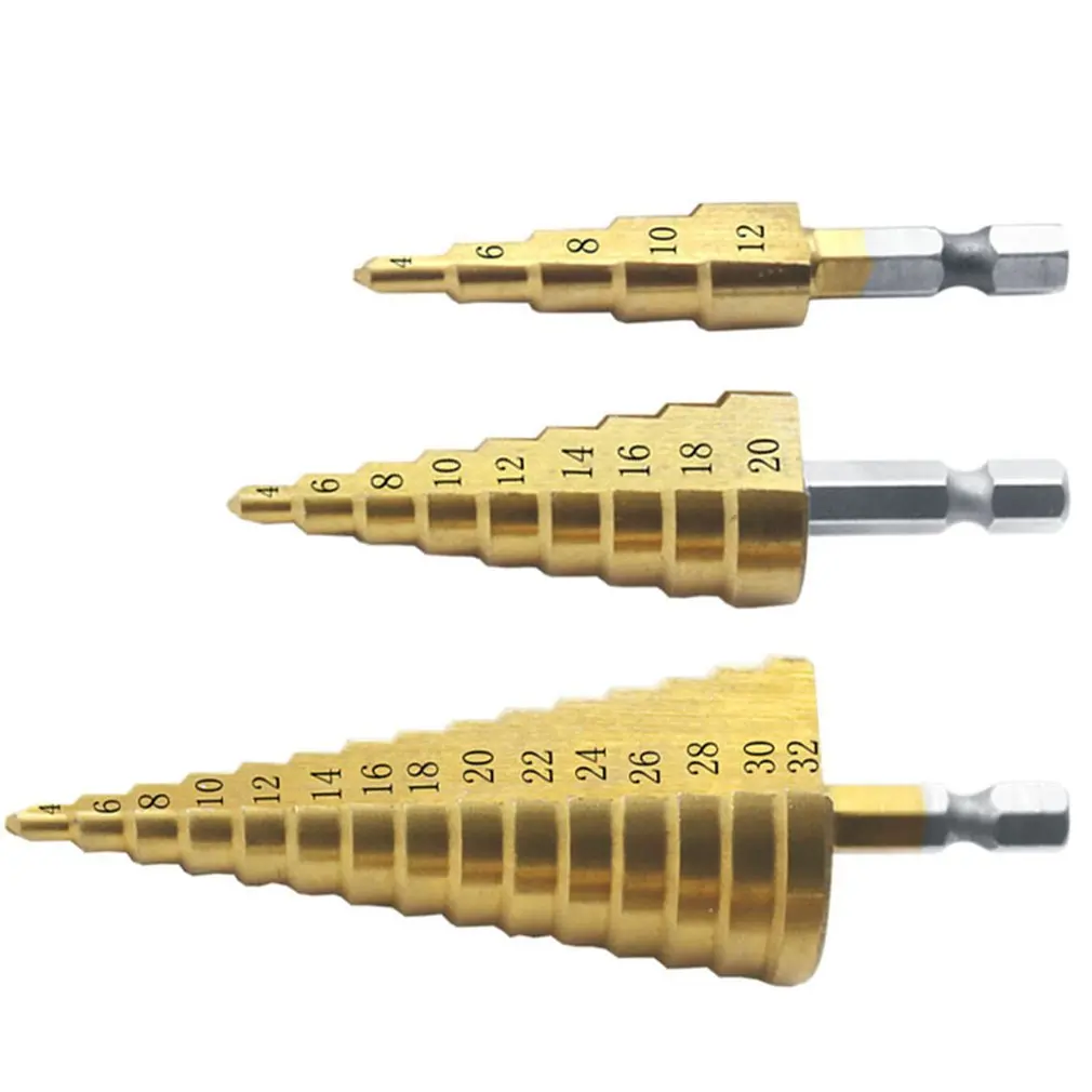

High Quality 4241 Hexagonal straight groove stepped drill Titanium Plated Spiral Groove Multi-function Drills Drop Shipping Sale
