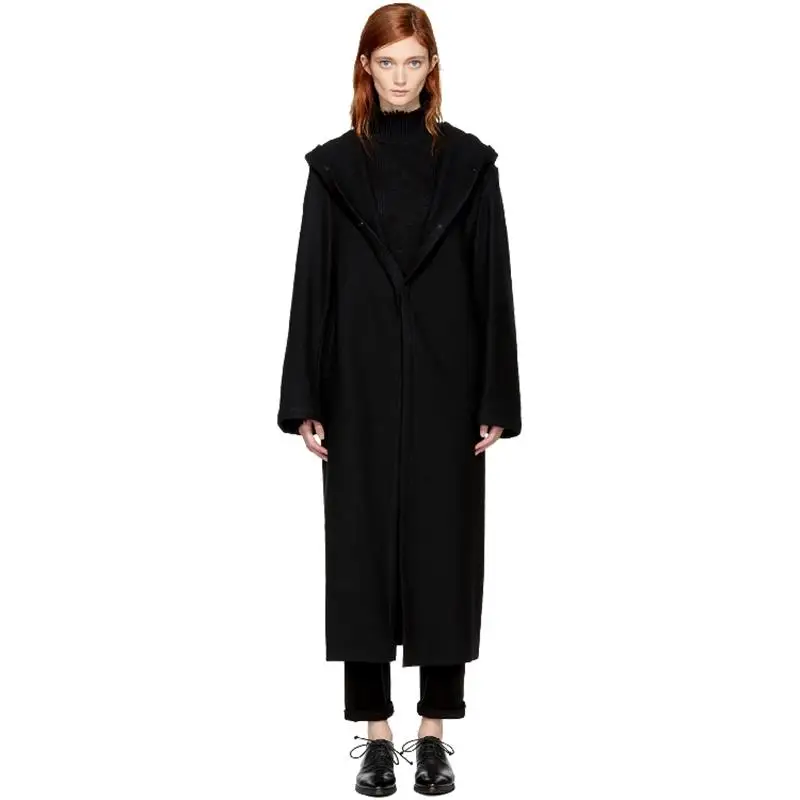 

Мужское шерстяное пальто средней длины, свободное, черное, темно-черное