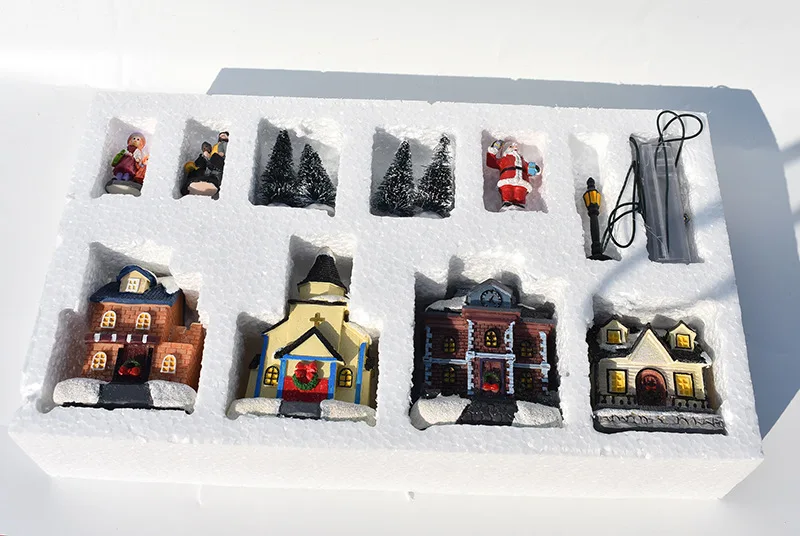 10 шт. набор смолы Рождество сцена село снега дома город Led украшение аксессуары
