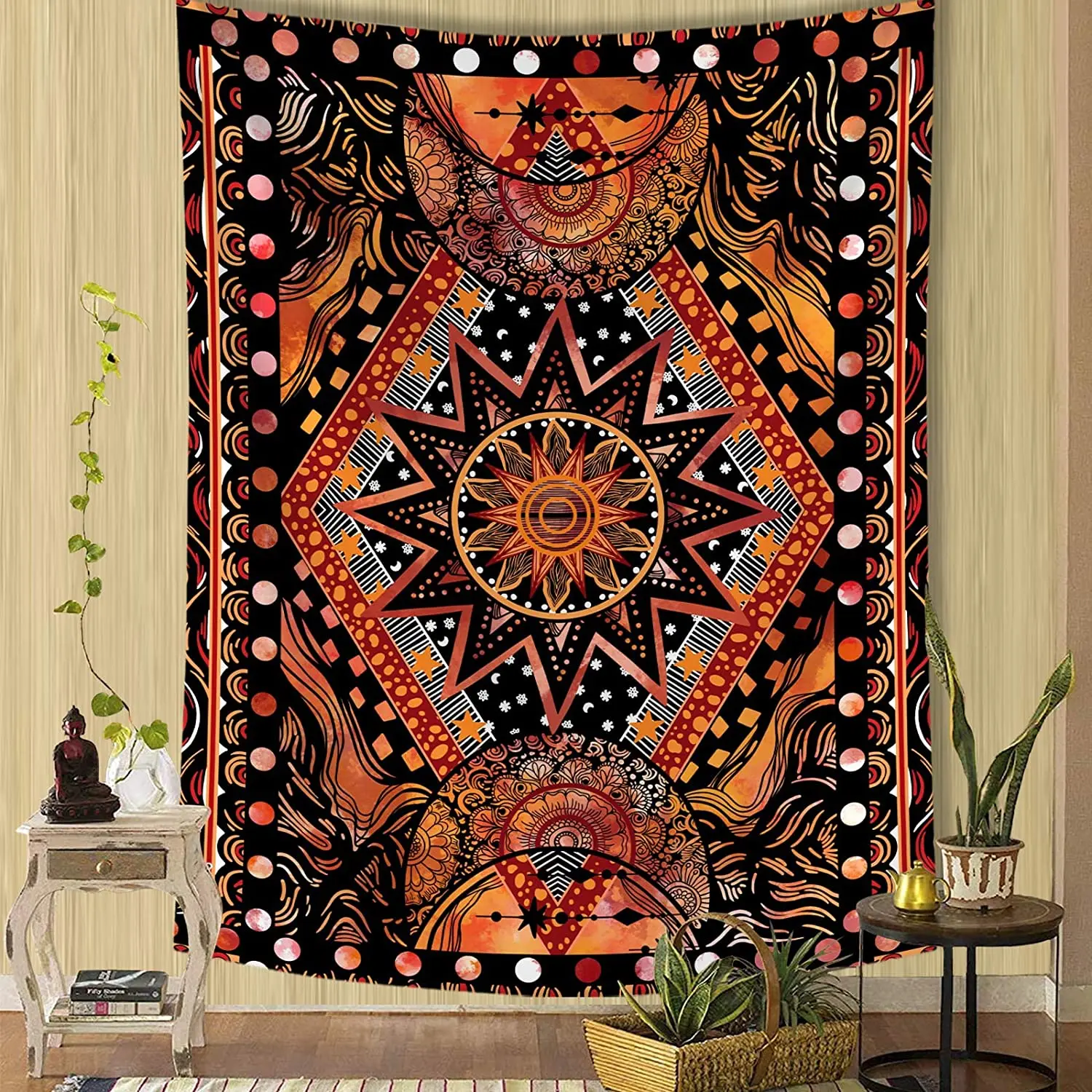 

Orange Sun Moon Hippie Mandala Tapestry Background Wall Covering Home Decoration Blanket Bedroom Wall Hanging Tapestries