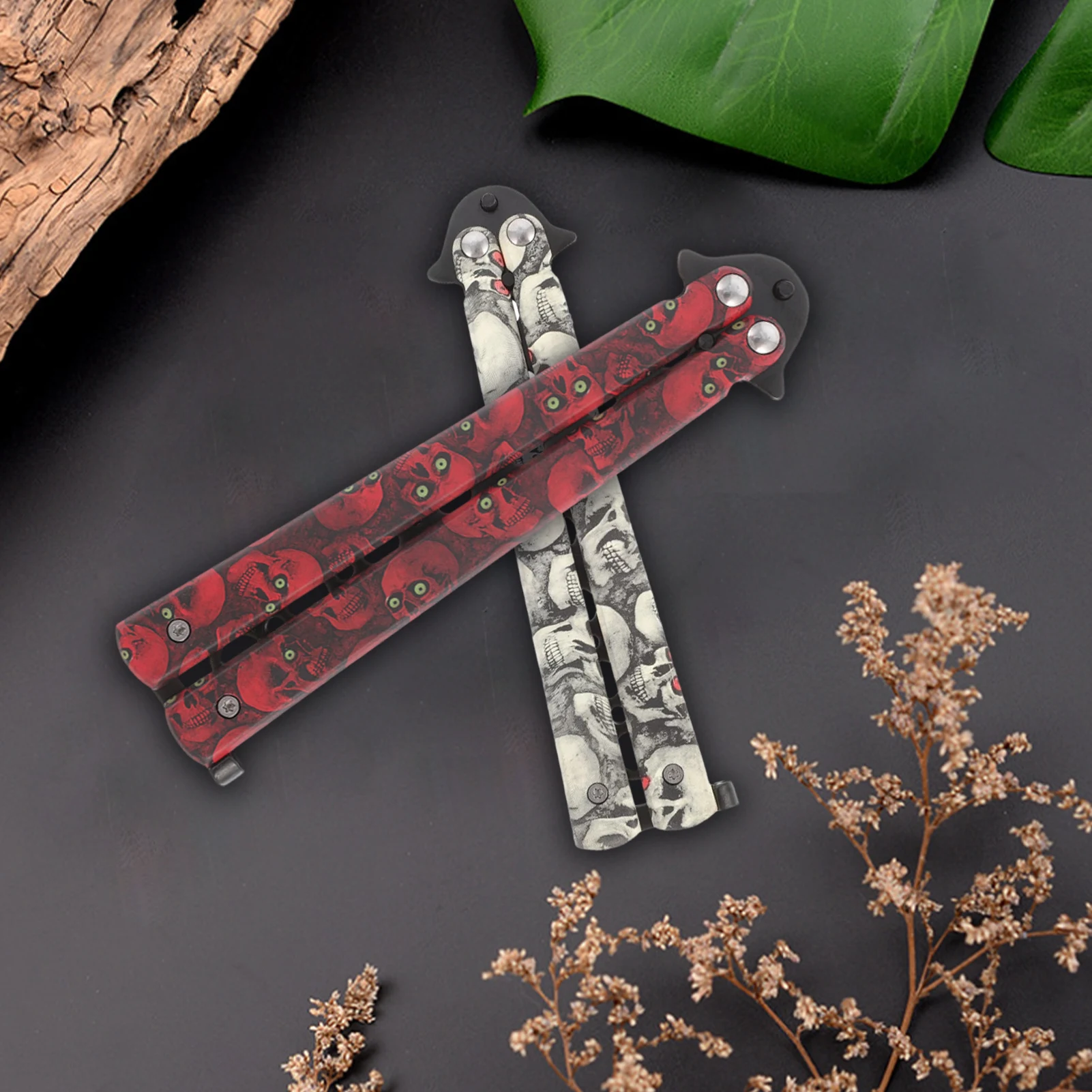 Складной бабочка нож Six-Hole Ghost Head Transformable Blunt Balisong Pocket Trainer Survival для начинающих игр на открытом воздухе.