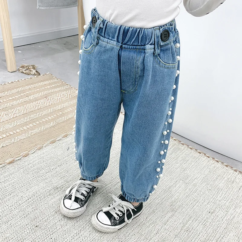 

Casual Pearl Spring Autumn Trousers Jean Long Pants For Girls Boys Sport Children Kids Clothing Teenagers High Quality