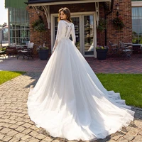 wedding dress elegant beaded appliques a line fashion o neck long sleeve bride gown 2021 bechoyer sn23 princess vestido de noiva