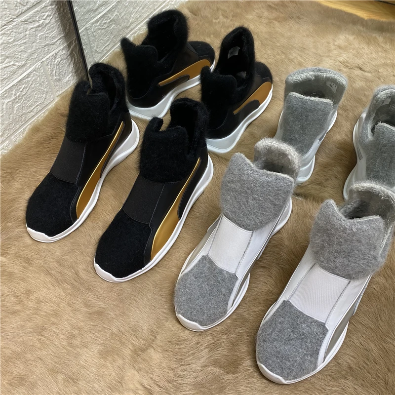 

Ins Hot Sale Sneakers Women Slip On Winter Warm Ankle Boots White 2020 New Genuine Leather Snow Boots for Women Casual Shoes