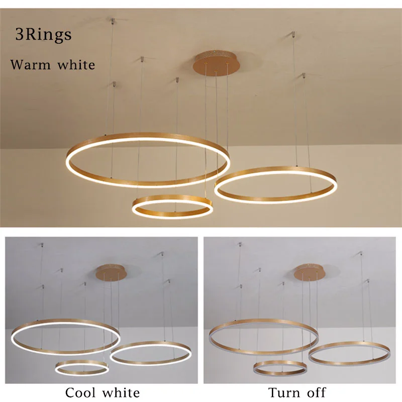 

Minimalist Modern Hanging Lamp Gold Coffee Color Led Chandelier Home Lighting Brushed Rings Ceiling Mounted Chandelier Lighting