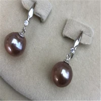 10 13mm purple baroque pearl earrings silver hooks fashion temperament noble irregular twopin earbob contracted elegant classic