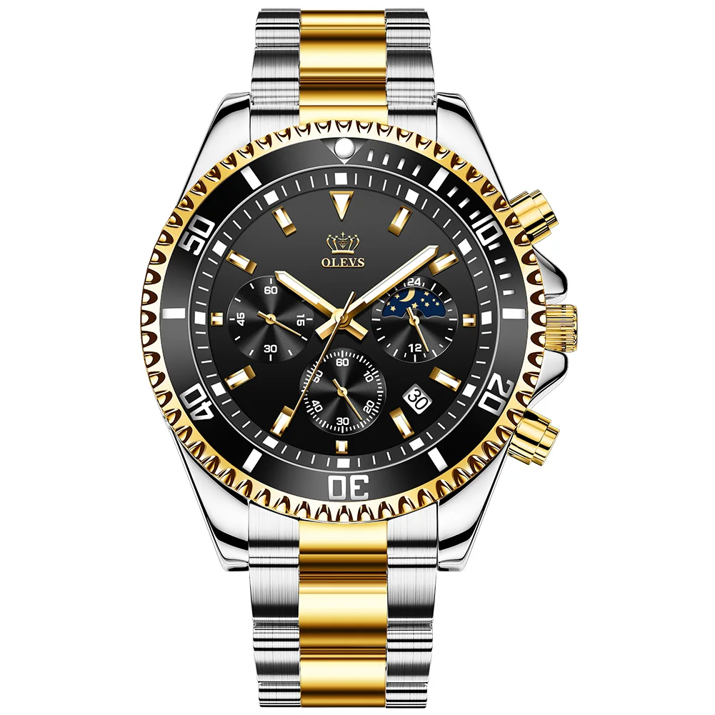 

OLEVS Brand watches hot selling multi-function chronograph three-eye green water ghost waterproof men's watch