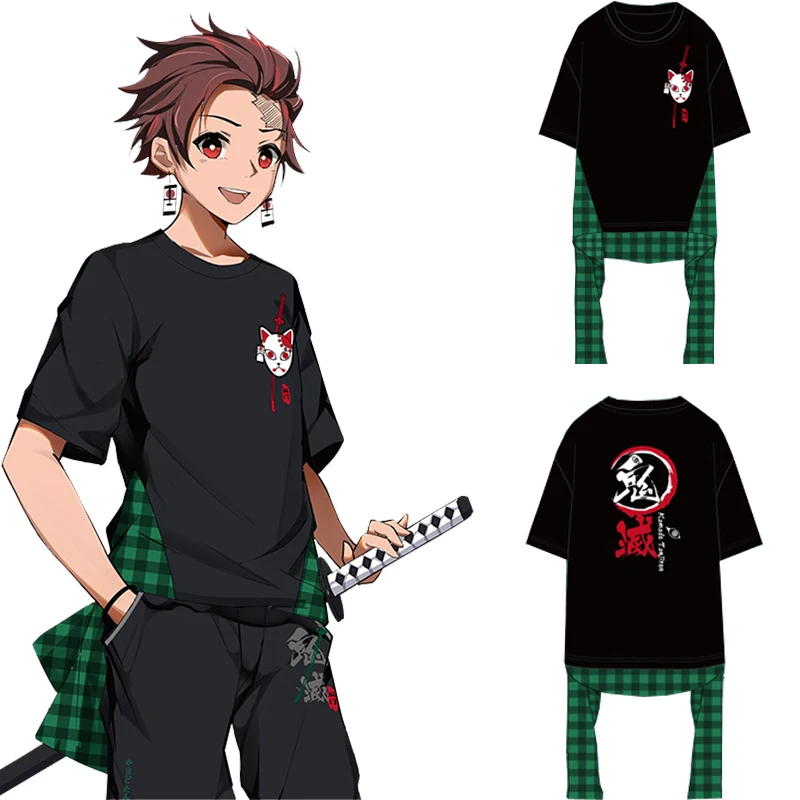 

Demon Slayer Kimetsu no Yaiba Kamado Tanjiro Cosplay Costume Summer Daily Fashion T-shirt Uniform Anime Outfits Cos