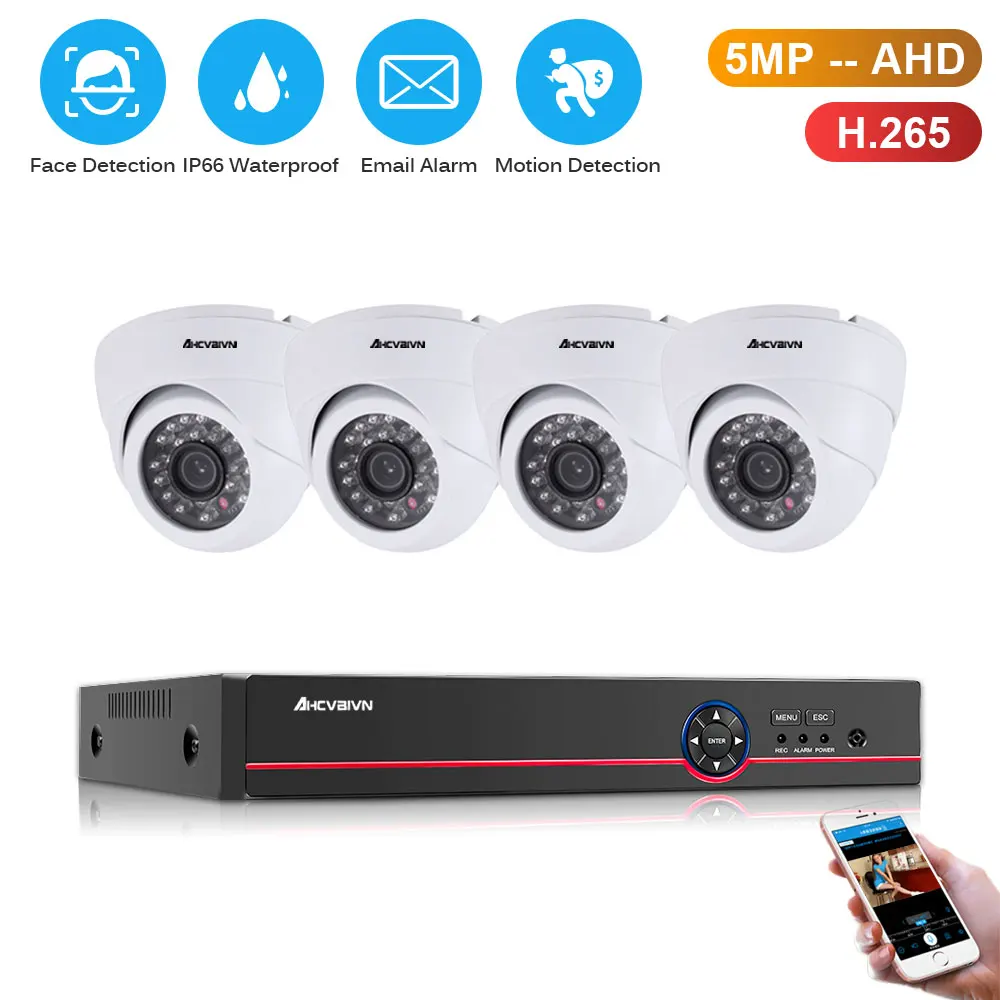 

4CH 5MP HD DVR Home Security Camera System 4pcs 5MP AI Human Detection IP66 Outdoor Dome Cameras Surveillance CCTV Kit