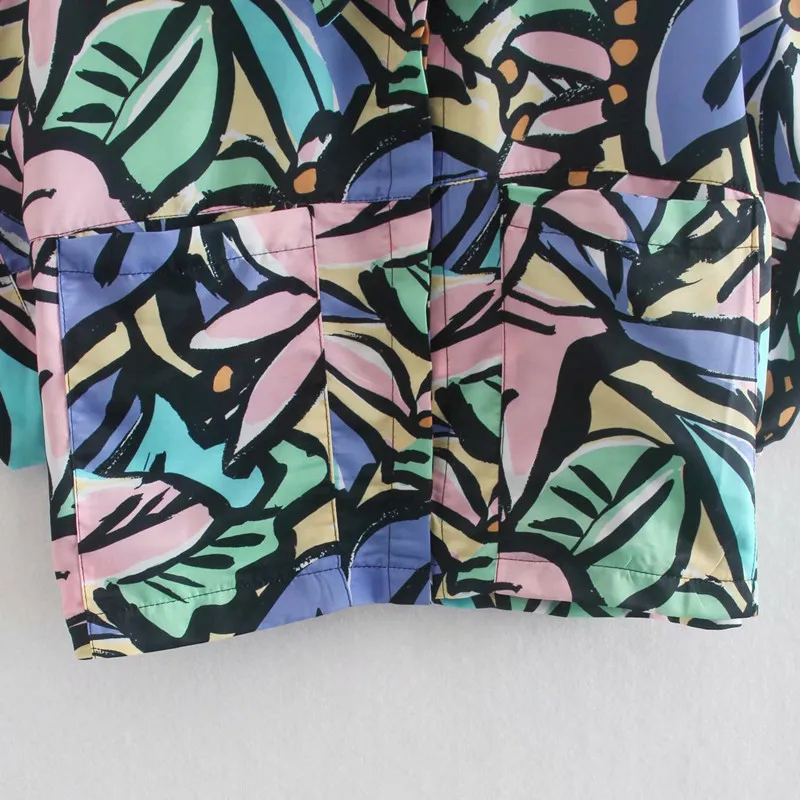 

PUWD Oversize Women Lapel Single Breasted Blouse 2021 Summer Fashion Ladies Casual Loose Female Shirt Impressionist Print Top