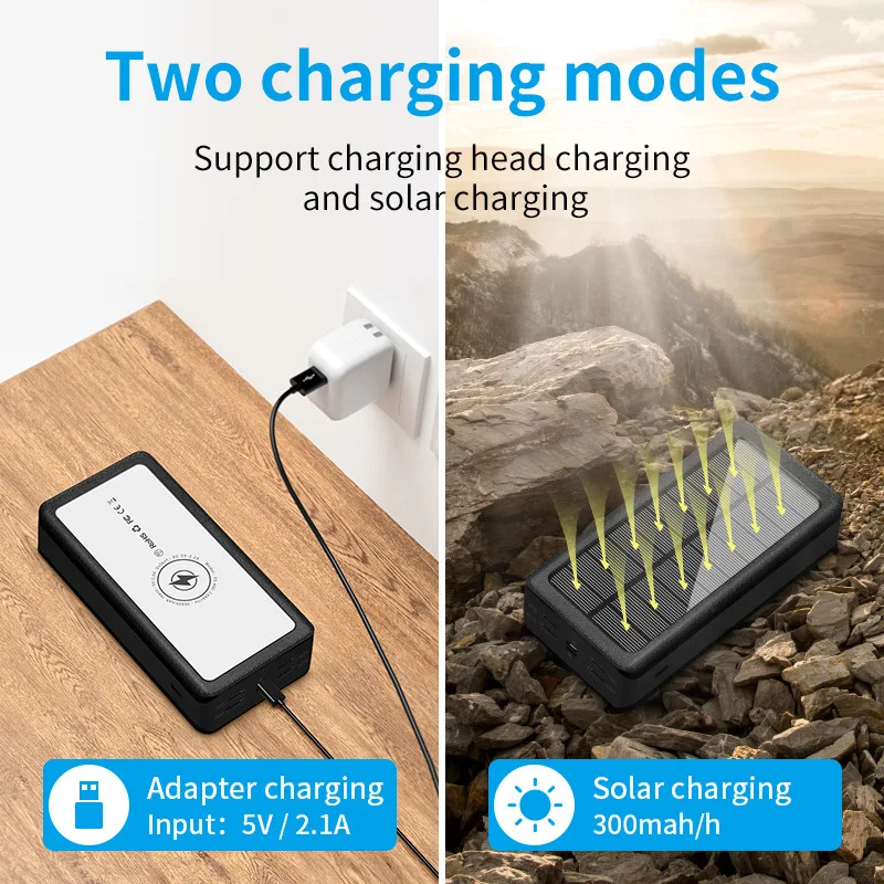 

30000mAh Power Bank Wireless Charging Solar Battery Panel Powerbank Large-capacity Mobile Phone Charger External Battery Pack