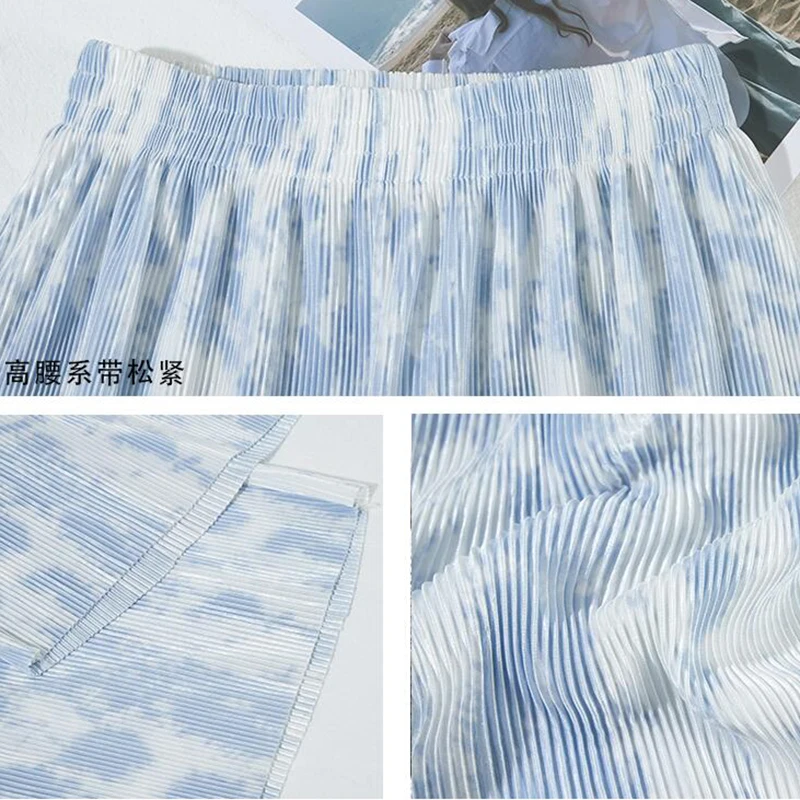 

2021New Tie Dye Print Loose Pants Women Summer High Waist Oversized Fashion Wide Leg Vintage Trousers Casual FC1001