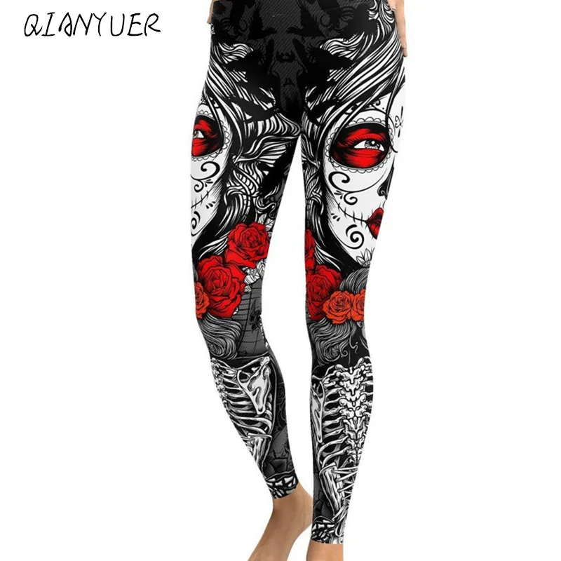 5XL модные новые леггинсы для Хэллоуина с черепом хлопковые женщин принтом розы