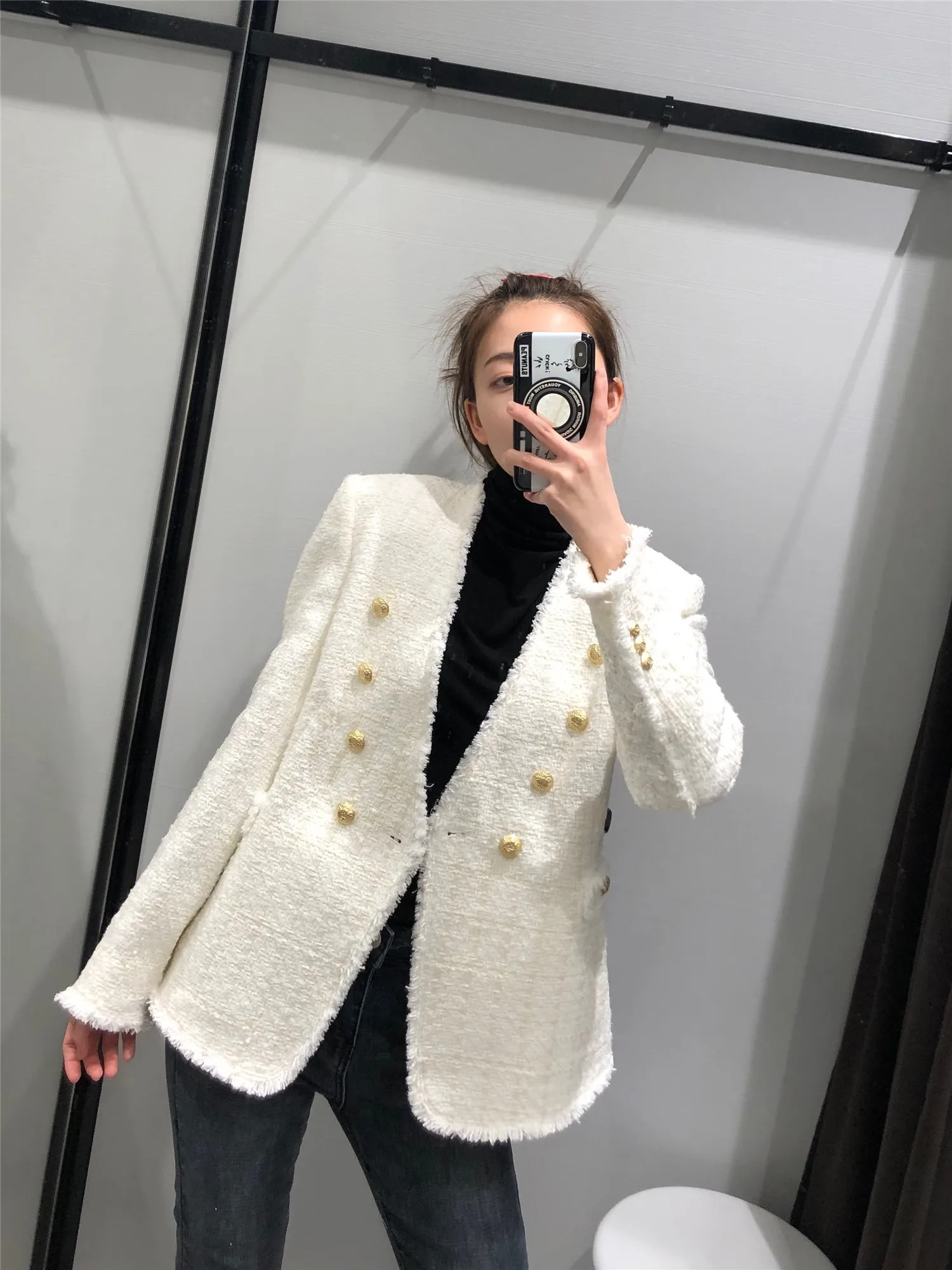 

Spring new elegant OL Office lady tweed jacket women jacket coats and jackets women Double breasted Tweed coat women jacket Tops
