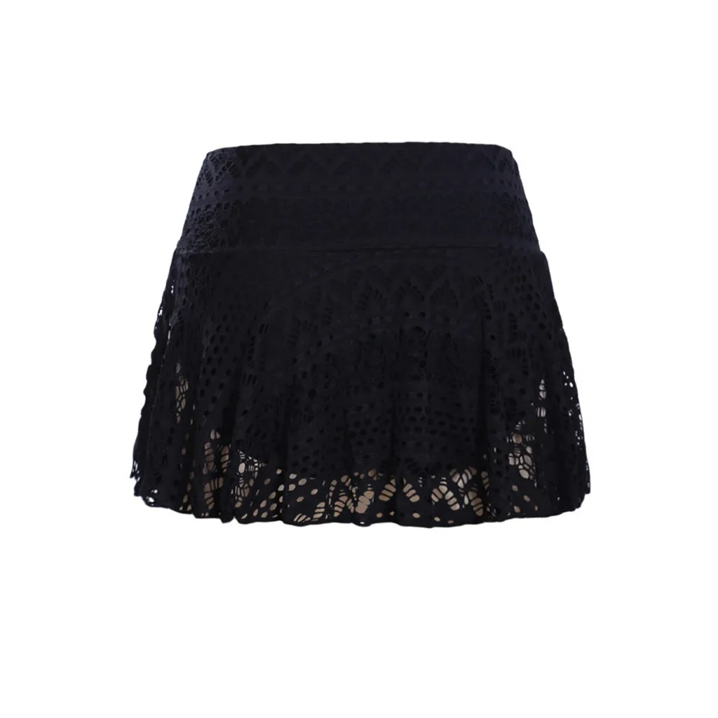Женское кружевное вязаное бикини с оборками купальный костюм короткая юбка для