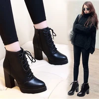 2021fashion ankle boots for women high heels short boots women fashion patent leather lace up red black shoes lady large size 40