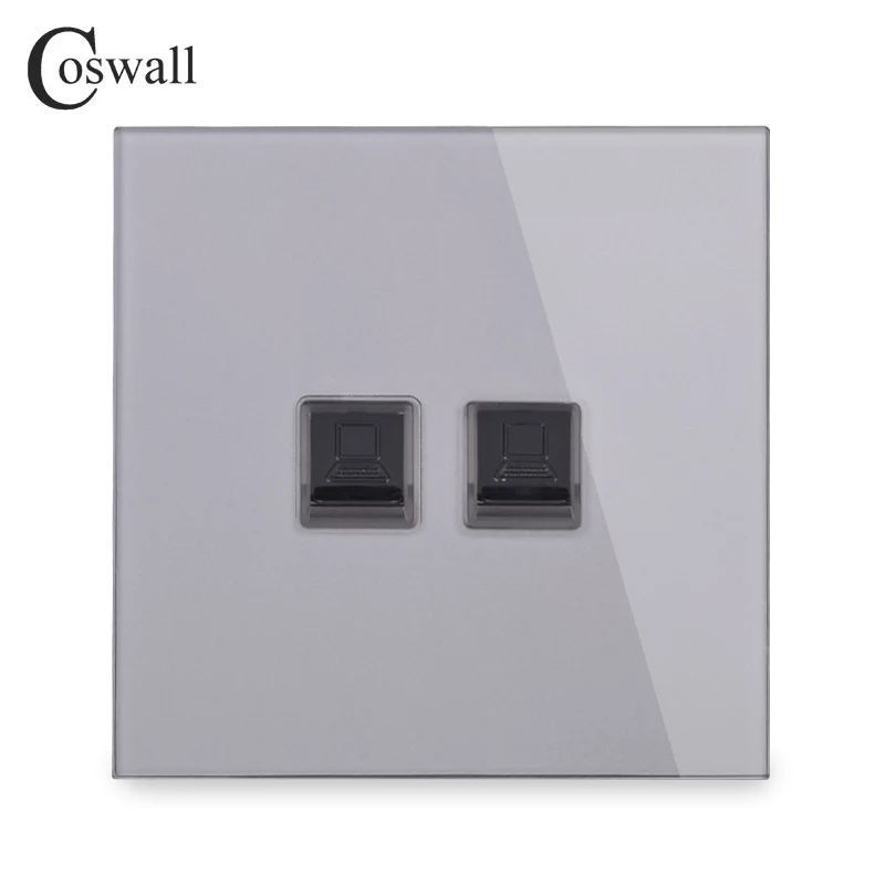 Coswall Кристалл Закаленное стекло панель 2 банды RJ45 CAT5E интернет-Джек Розетка для передачи данных компьютерная розетка Белый Черный Серый Золотой