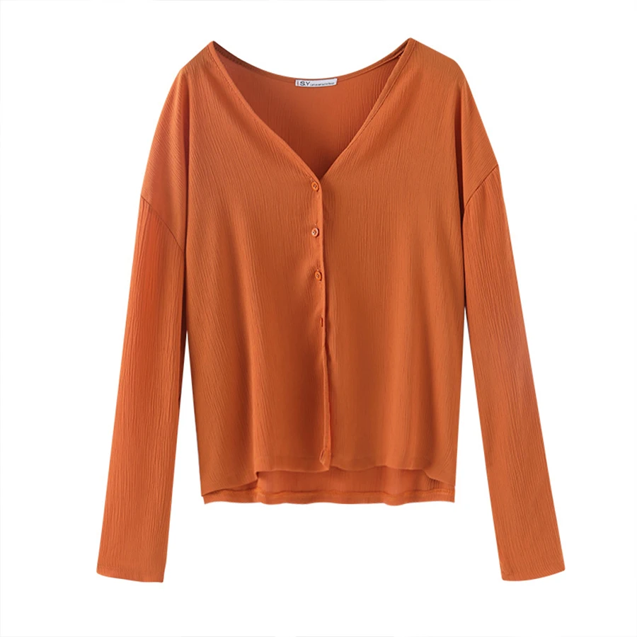 

DICLODU Autumn blouse women Harajuku Retro Long Sleeve Loose tops Shirts Ladies black Casual V-neck chiffon shirt