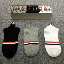 TB THOM Men's Socks Luxury Brand Ankle RWN Stripes Socks Women's Cotton Street Fashion Sports Wholesale TB Stockings Ins 6 Pairs