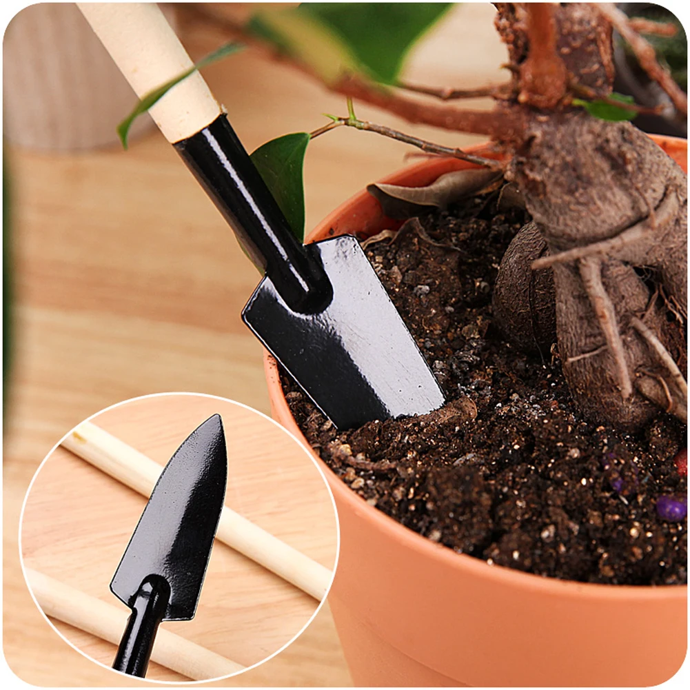 

3pcs Mini Portable Gardening Tools Metal Head Wooden Handle Shovel Rake Spade Hand Tool Set for Potted Plant Flowers
