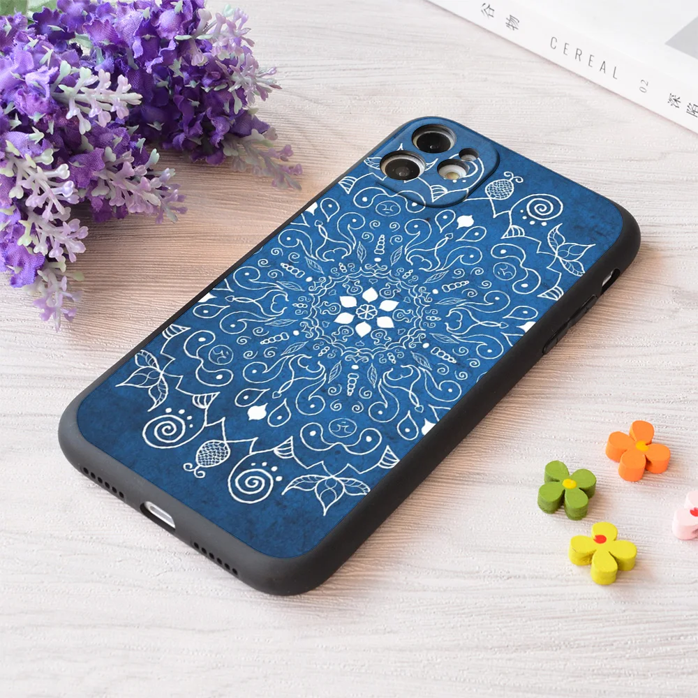 

For iPhone Mandala Blue Print Soft Matt Apple Case