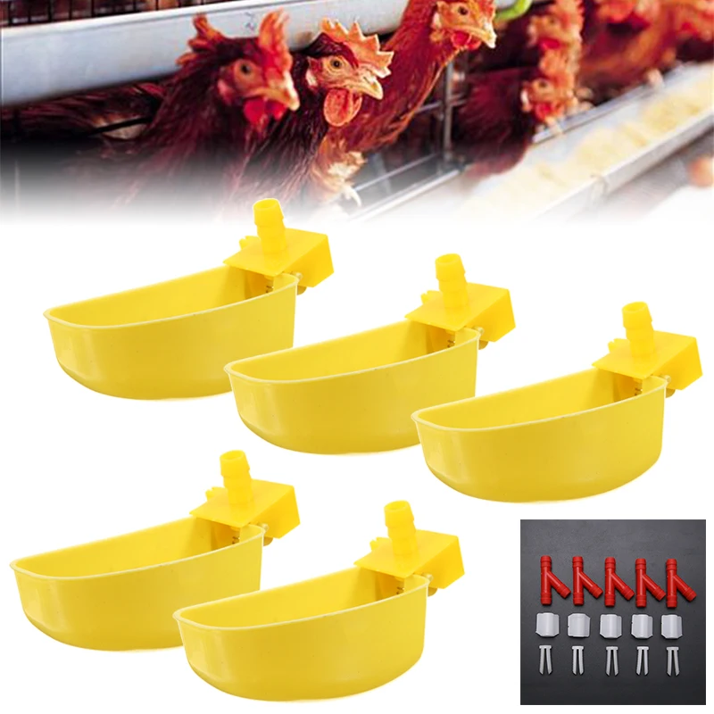 

5Pcs Feed Automatic Bird Coop Poultry Chicken Fowl Drinker Water Drinking Cups Livestock Feeding Supplies
