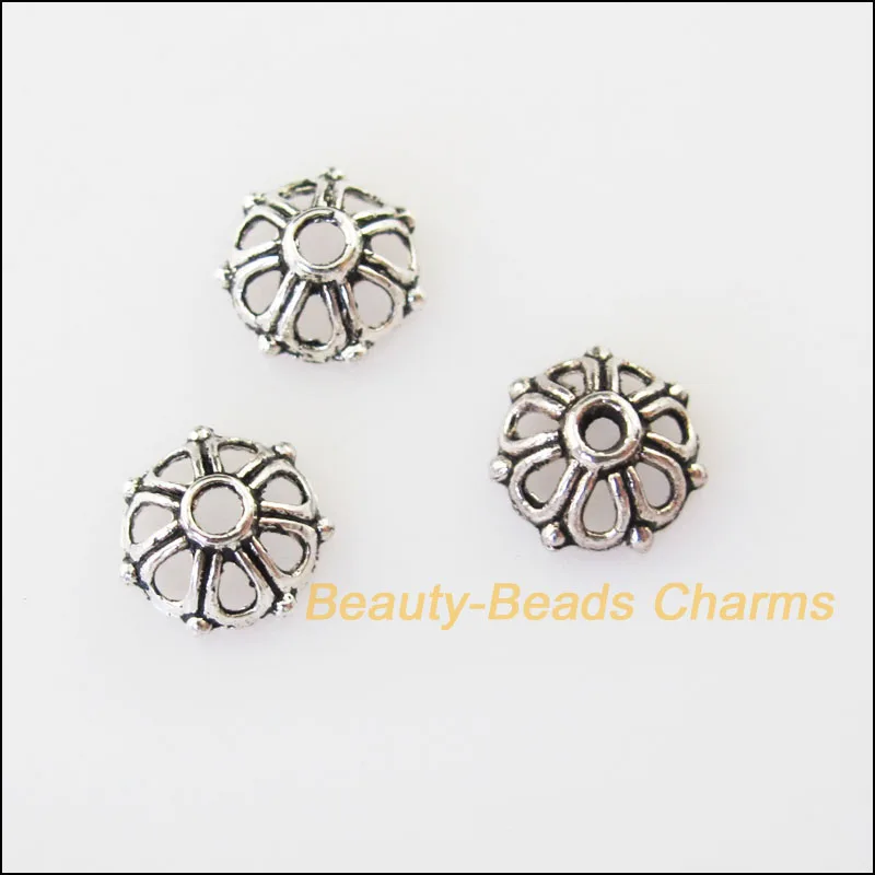 Модные 180 шт Тибетский серебристый цвет с мелким цветочным рисунком конец