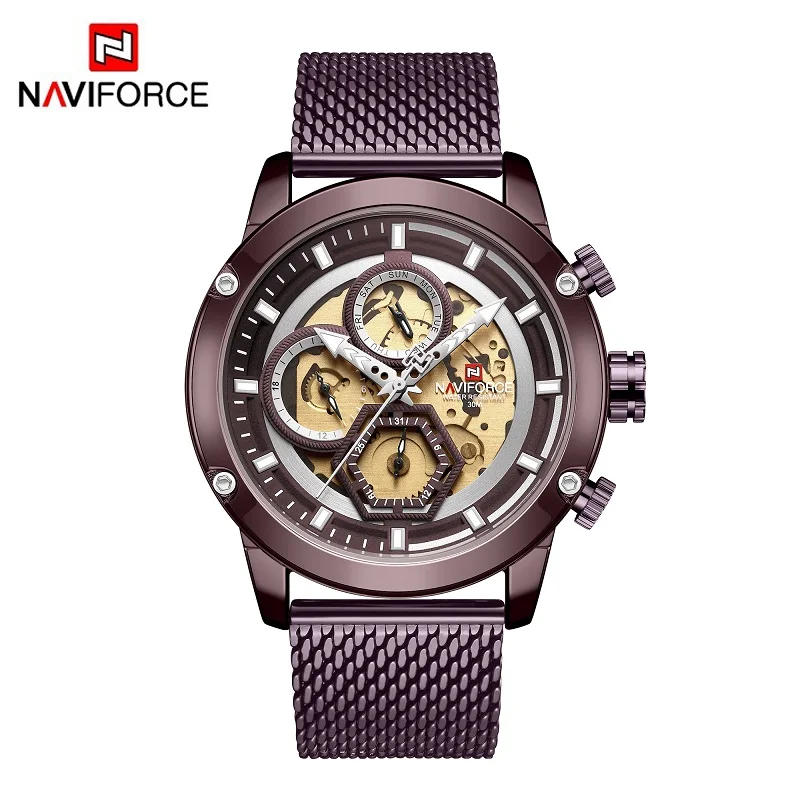 Steel Brown Модные стильные мужские наручные часы naviforce брендовые Роскошные Мужские Аналоговые кварцевые наручные часы Мужские Спортивные Хронограф Relogio Masculino - Цвет: Steel Brown