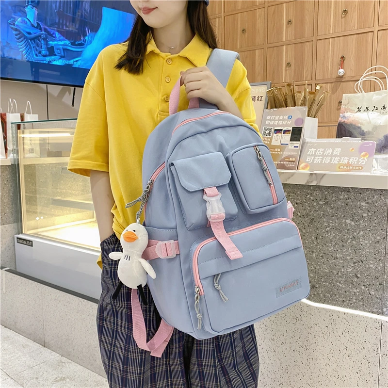 

JOYPESSIE Fashion Girls Multi Pocket Schoolbag Backpack Women Teenager Student Black Laptop Mochila High Capacity Travel Bagpack