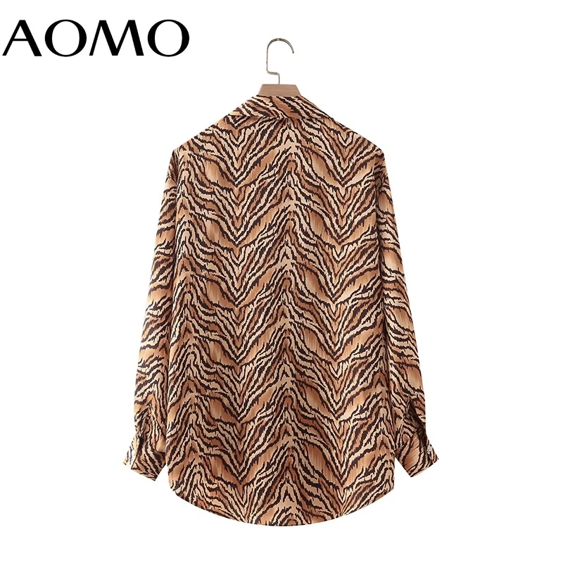 

AOMO Women Vintage Leopard Print Long Shirt Long Sleeve 2021 Chic Female Casual Loose Shirt 2M77A