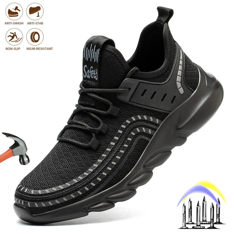 

Breathable Mens Shoes Steel Toe Cap Indestructible Outdoor Safety Work Boots Anti-smash Puncture-Proof Non-slip Comfort Sneakers