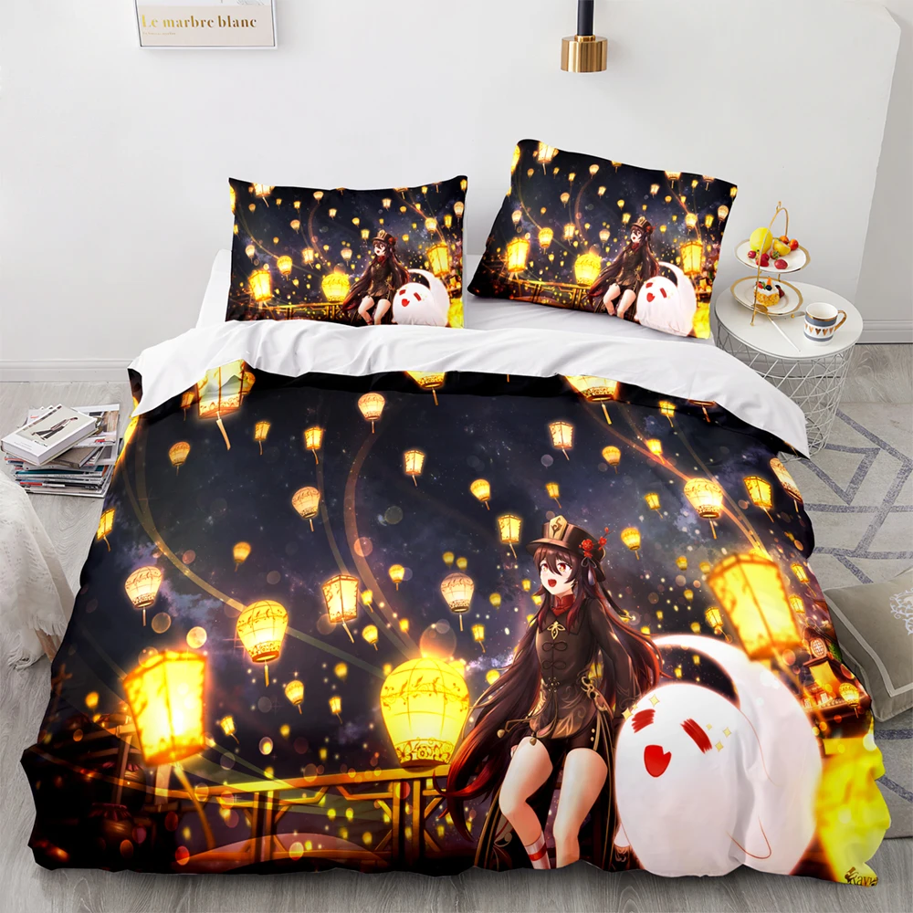 

Gaming Genshin Impact Hutao Cosplay Duvet Cover Cartoon Bedding Set Full Size King Bed Comforter Quilt Cover Pillowcase Home