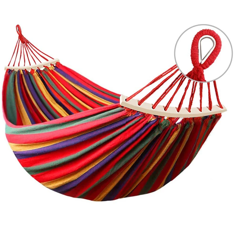 

200x100/150 cm Outdoor Hammock Travel Camping Garden Canvas Stripe Swing Sleeping Bed Outdoor Furniture Double Single people