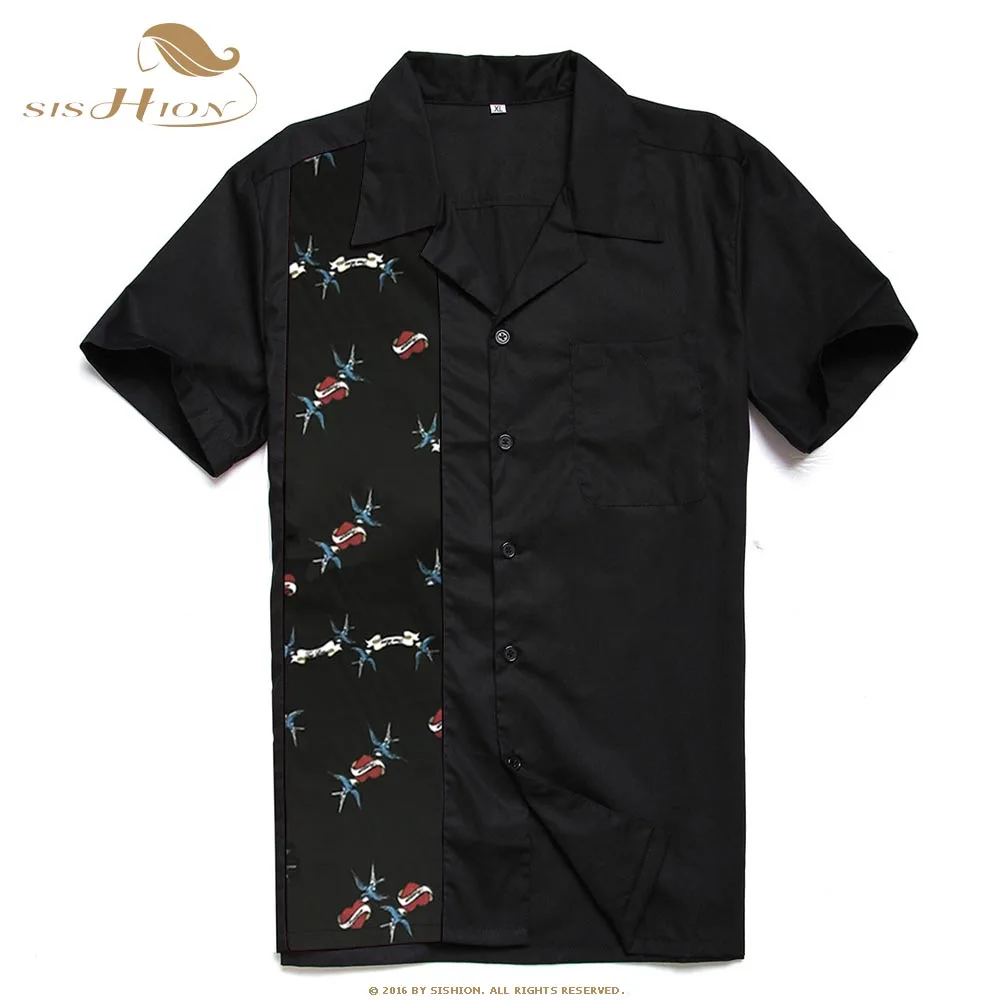 ST110arrowHeart SISHION L-2XL размера плюс Мужская рубашка ST110 короткий рукав черный красный рокабилли Хлопок повседневные боулинг рубашки для мужчин camisa masculina - Цвет: ST110arrowHeart
